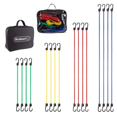 16-piece Bungee Cord Set, 4 Sizes- 18, 24, 32, 40 With Storage Bag/ Hooks For Trucks, ATVs